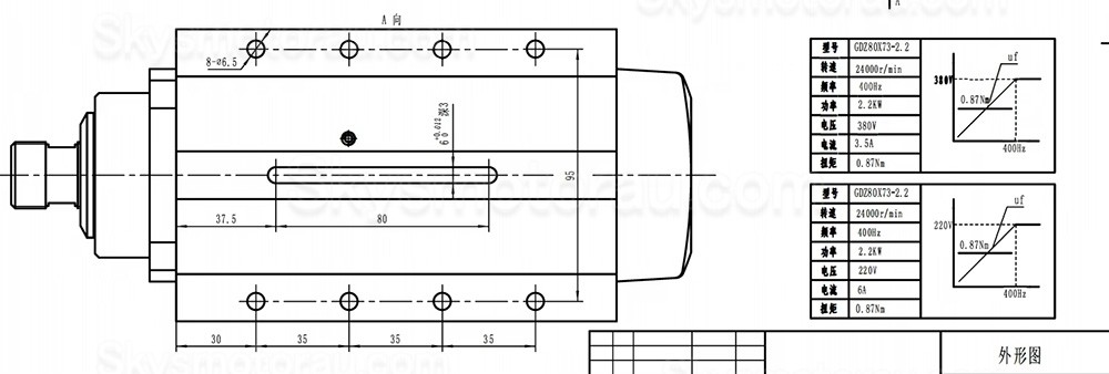 2.2kW 220V/380V VFD Spindle Kit GDZ80X73-2.2 + H100 ER20 Indc. Air Cooled Spindle Motor + VFD + 13Pcs ER20 Collet